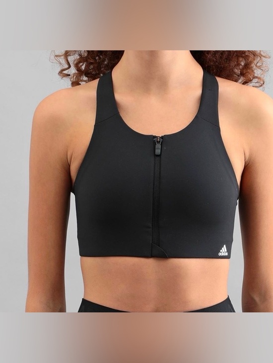 adidas Other - adidas Black Front-Zip High Neck Sports Bra